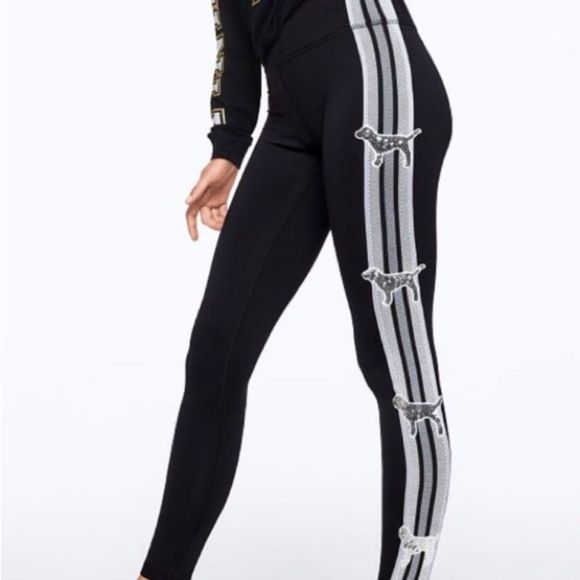 NEW VS PINK HTF BLING PUP DOGS COZY LEGGINGS SMALL - Picture 2 of 5